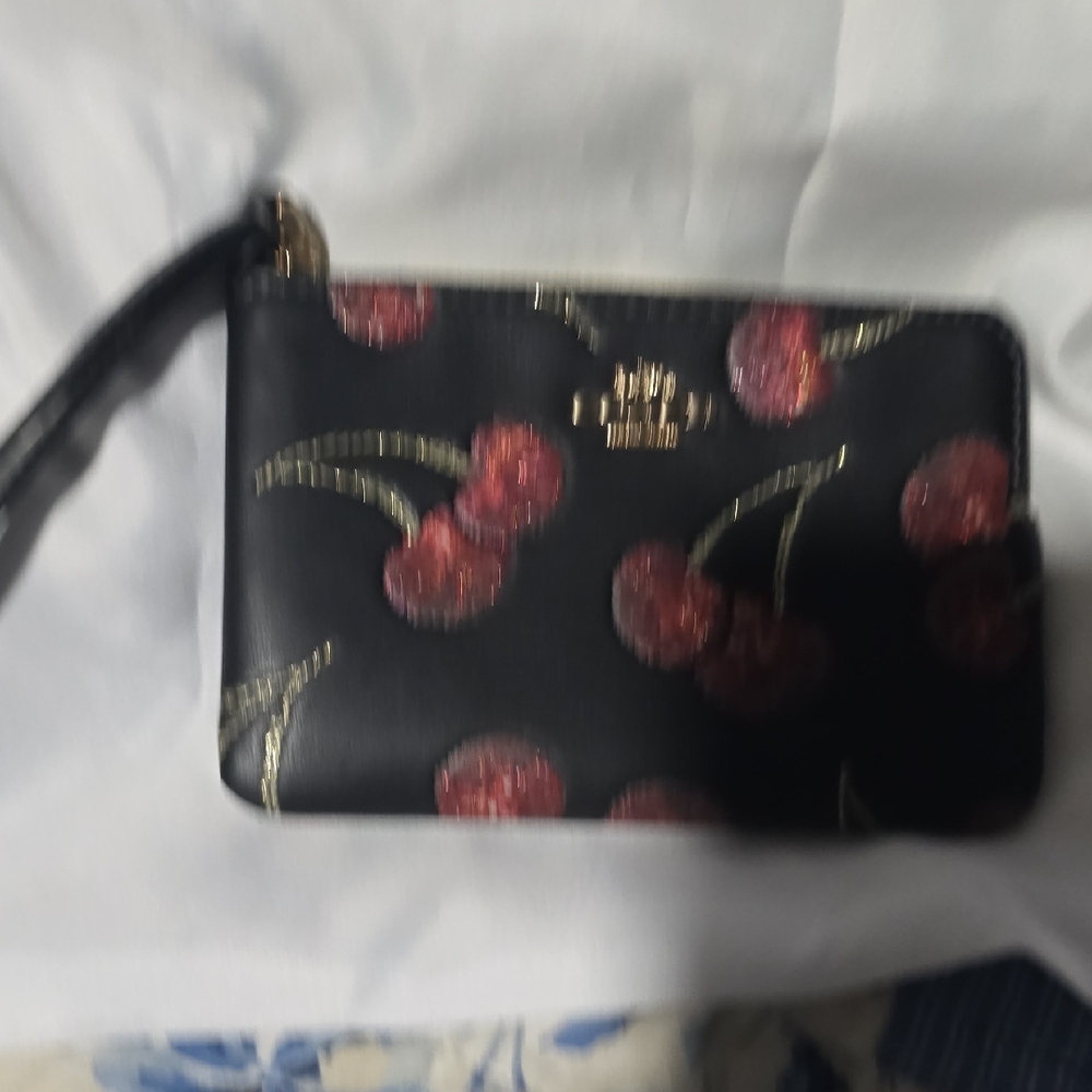 Coach Black Wristlet with Red Cherry Print